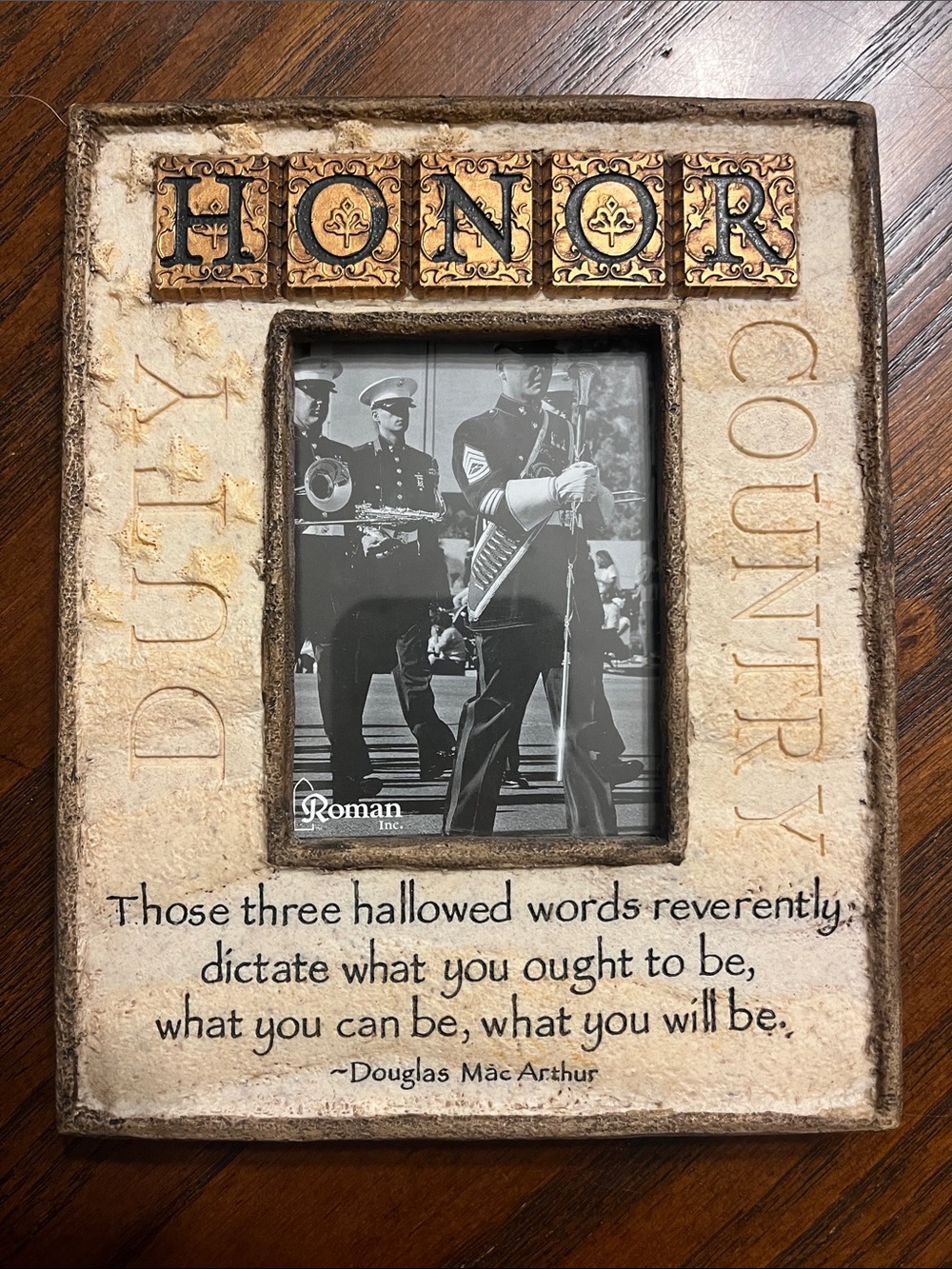 Rustic Roman Duty Honor Country Military Picture Frame MacArthur 2.5"x3.5 Photo